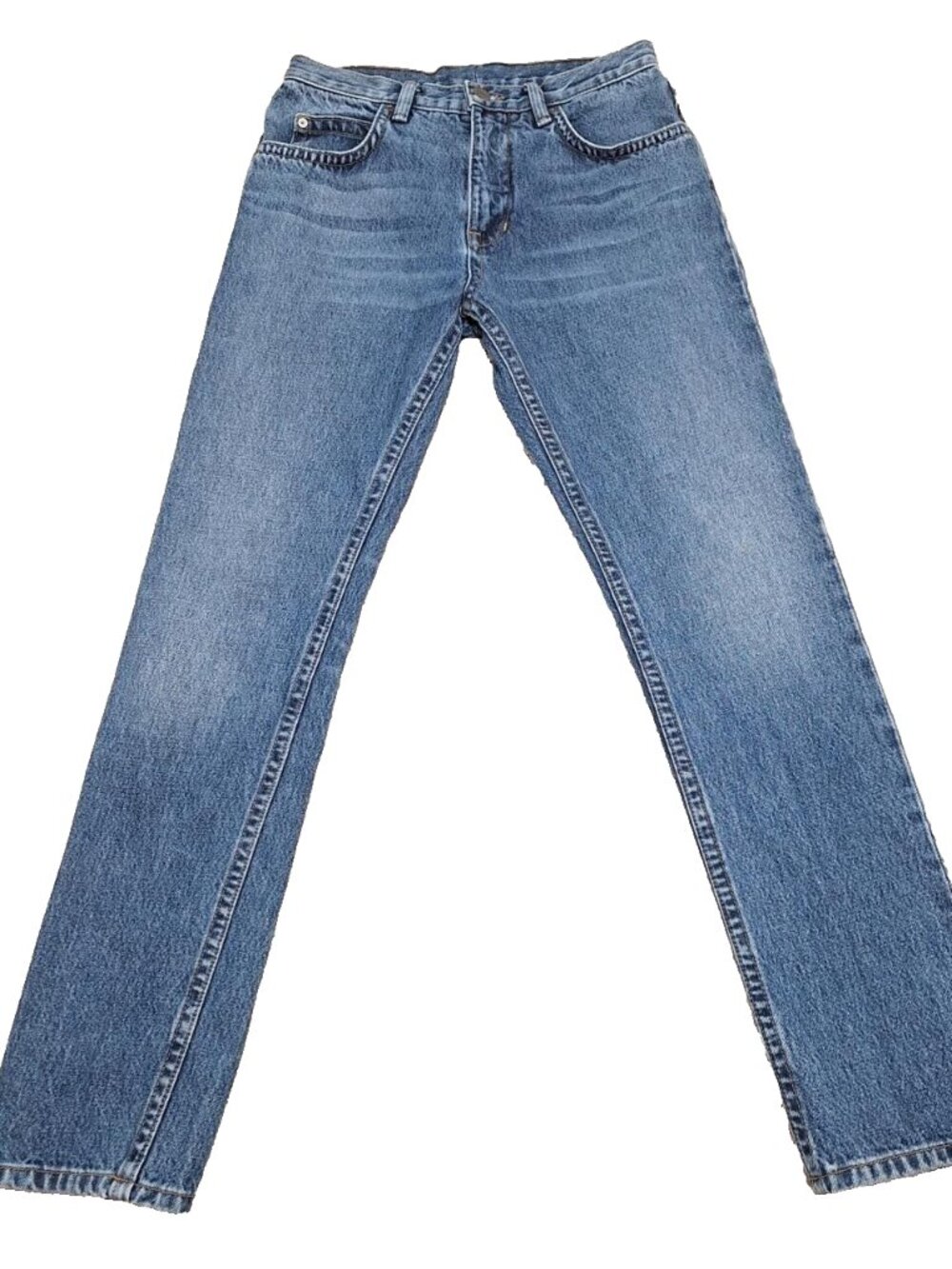 Helmut Lang Men's 6-Pocket Blue Jeans Slim Straight Fit Mid Rise. Measures 29x30
